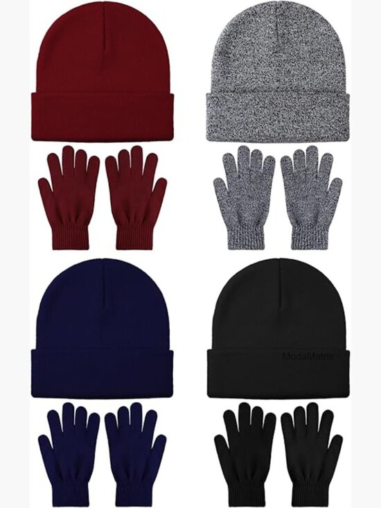 8 Pack Winter Hat and Gloves Set for Cold Weather Warm Knit Unisex Accessories main image 4